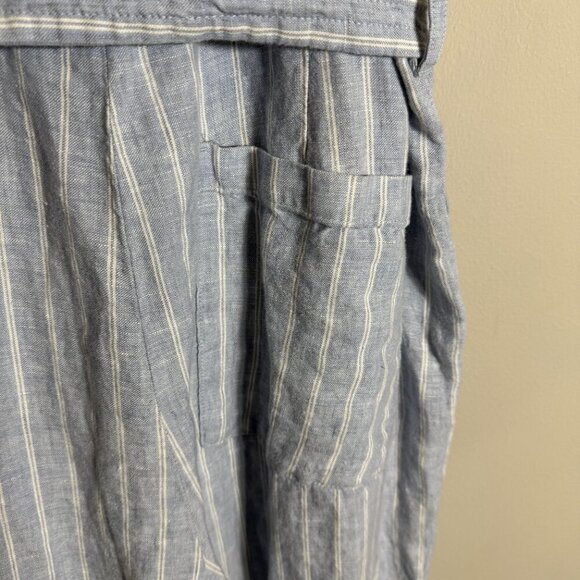 Everlane Linen Striped Button Up Jumpsuit Women's 4 Blue Tie Waist Boho Coastal - Picture 14 of 16